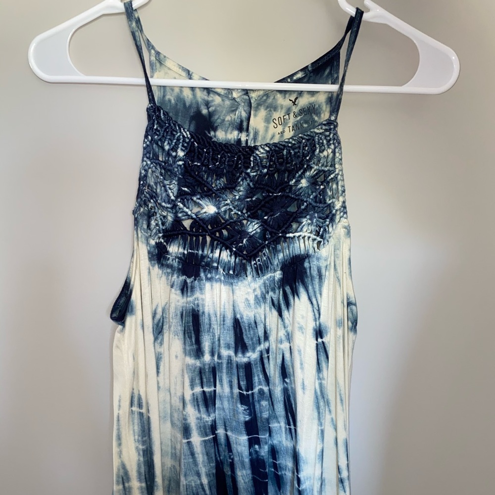 american eagle blue and white tie dye tank